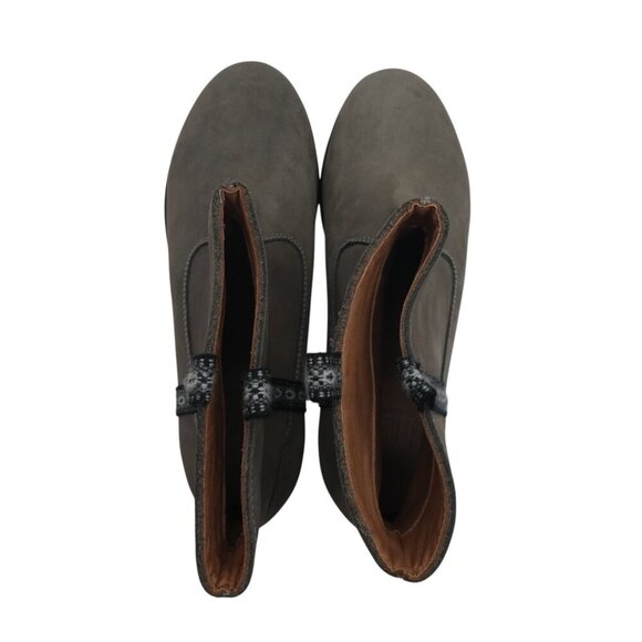 Fortress of Inca Anthropologie Taupe Gray Leather Woven Peruvian Ankle Boots - Picture 7 of 14